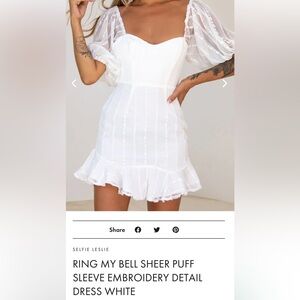 Selfie Leslie “RING MY BELL SHEER PUFF SLEEVE EMBROIDERY DETAIL DRESS WHITE”